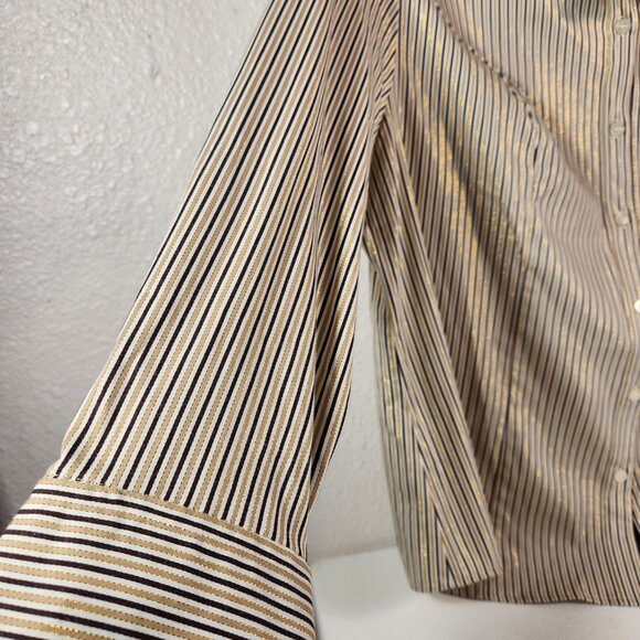 NWT Lane Bryant Size 14/16W Long Sleeve Gold Metallic Striped Button Up Top - Picture 5 of 12